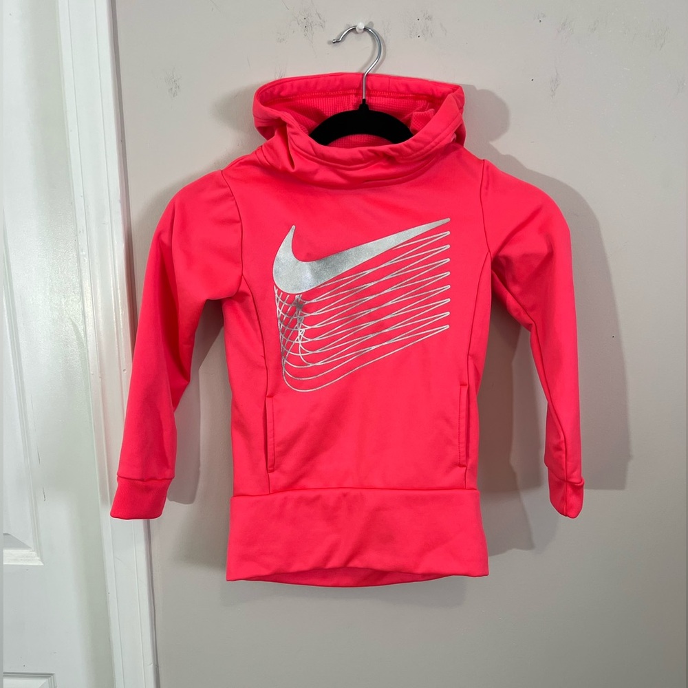 Nike Kids Bright Pink Hoodie with Silver Logo